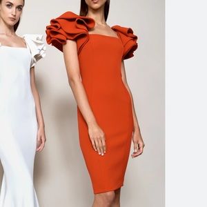 Badgley Mischka Red Sleeveless Sheath Dress w/ Bow Shoulders Sz. 8 NWT